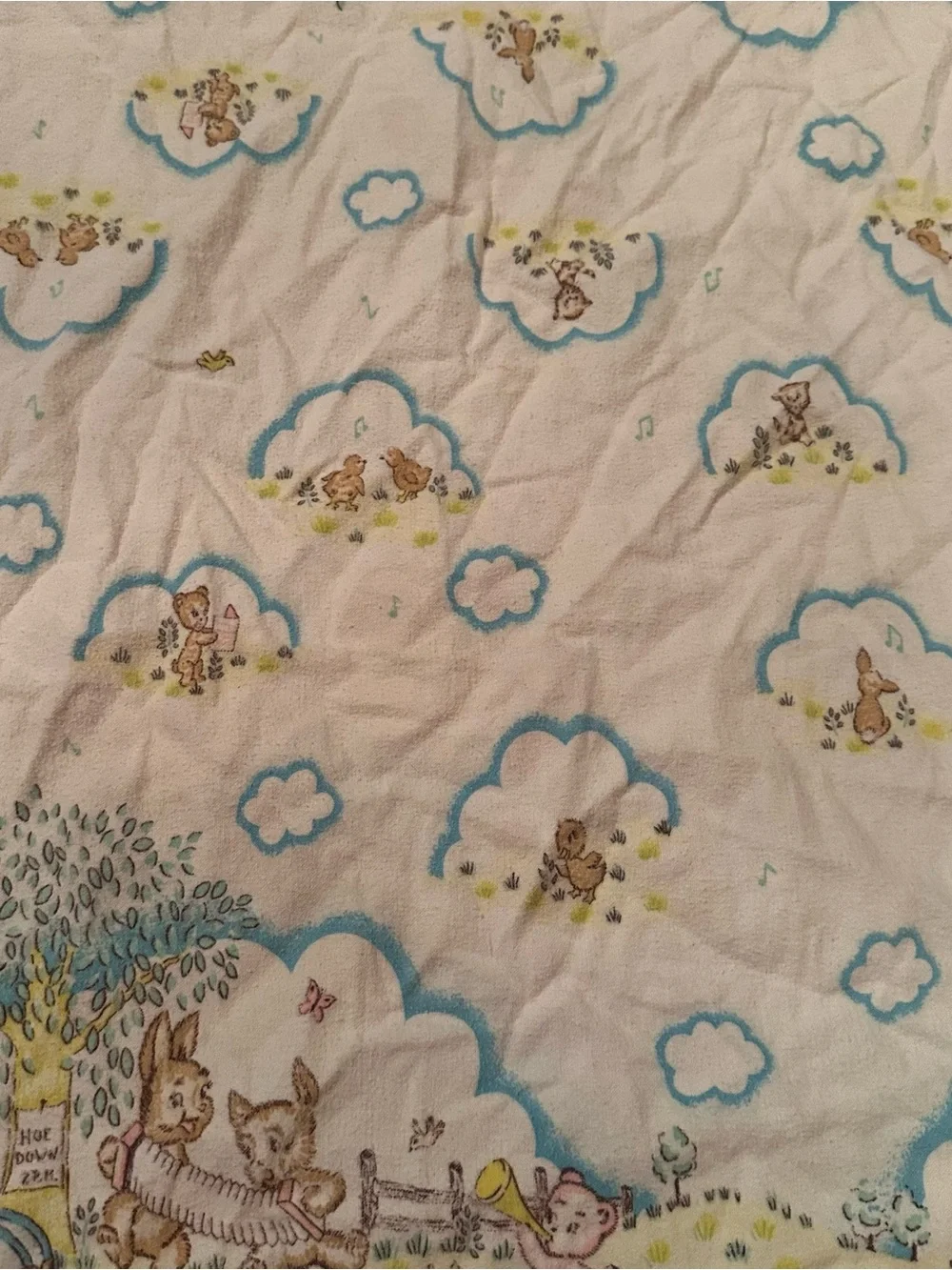 Vintage Dundee Baby Receiving Blanket - 40” x 26” - pale yellow bunnies ducks